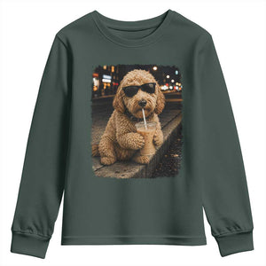 Goldendoodle Drinking Iced Coffee Youth Sweatshirt Grunge Graphic Funny Dog Lover
