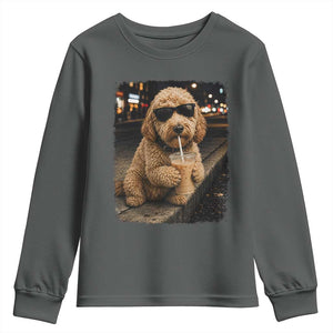 Goldendoodle Drinking Iced Coffee Youth Sweatshirt Grunge Graphic Funny Dog Lover