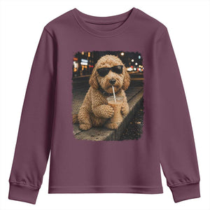 Goldendoodle Drinking Iced Coffee Youth Sweatshirt Grunge Graphic Funny Dog Lover