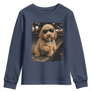 Goldendoodle Drinking Iced Coffee Youth Sweatshirt Grunge Graphic Funny Dog Lover