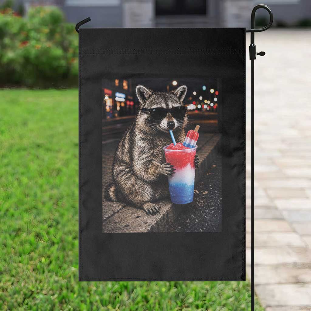 4th Of July Raccoon Drinking Slushie Garden Flag Patriotic 250 Anniversary USA Trash Panda Funny Meme