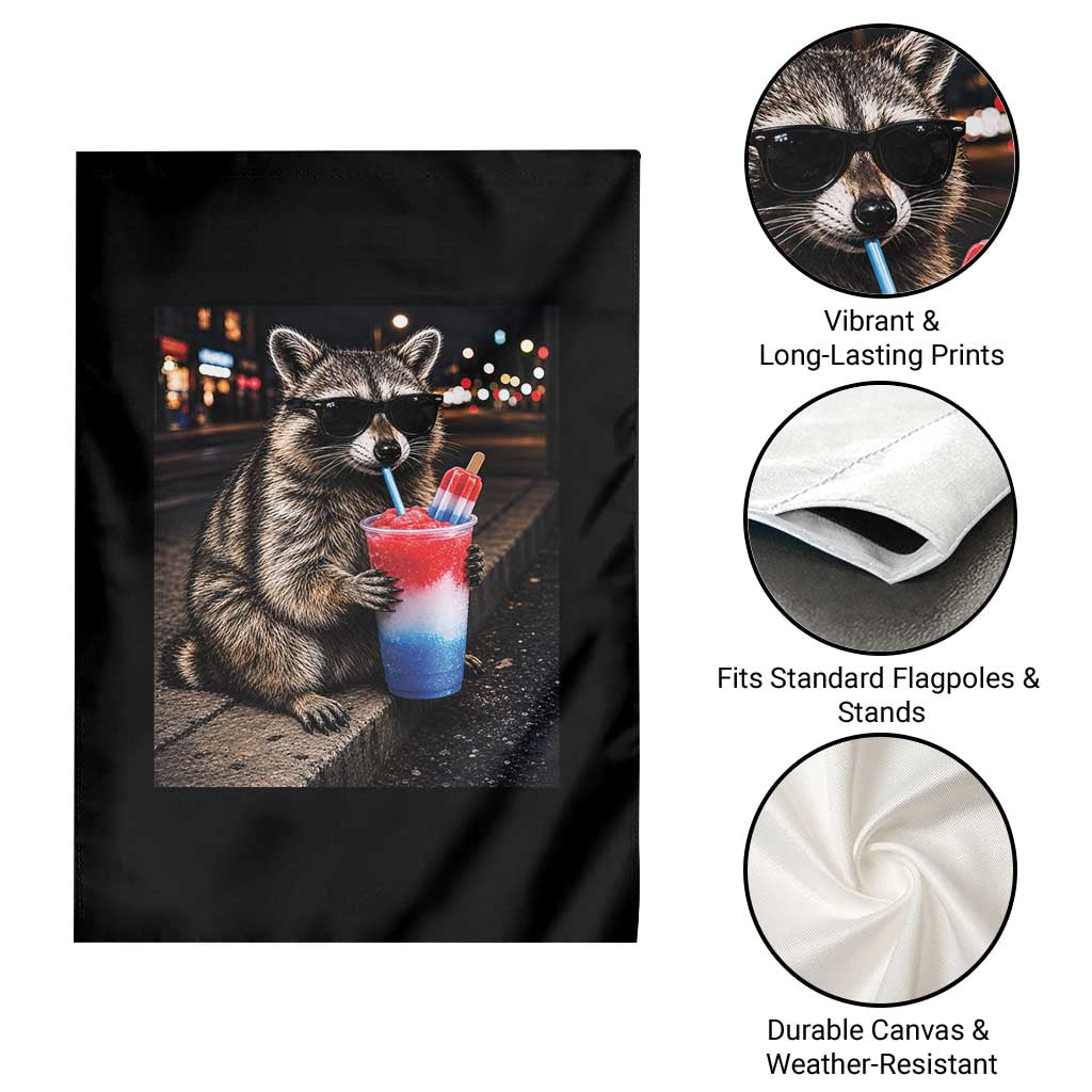 4th Of July Raccoon Drinking Slushie Garden Flag Patriotic 250 Anniversary USA Trash Panda Funny Meme