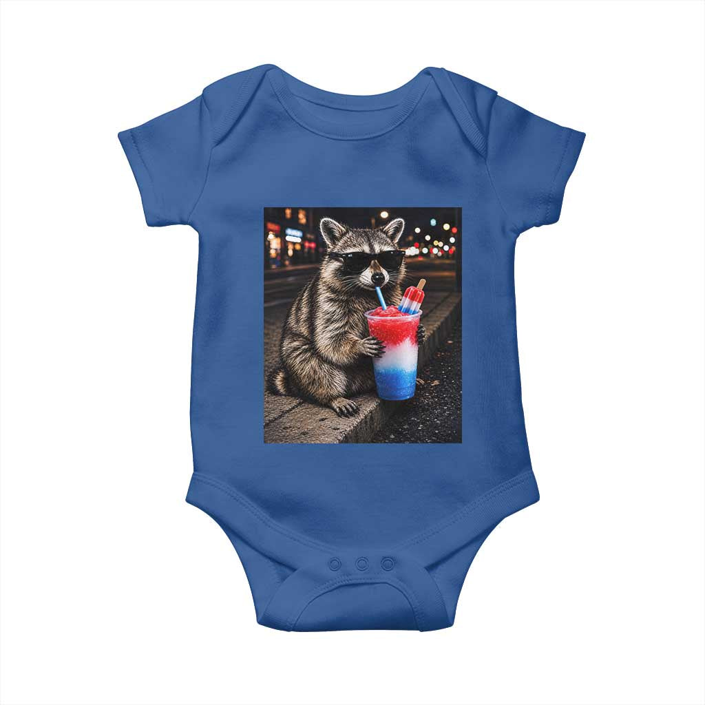 4th Of July Raccoon Drinking Slushie Baby Onesie Patriotic 250 Anniversary USA Trash Panda Funny Meme