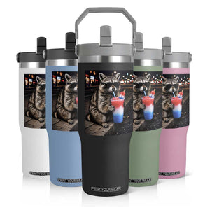 4th Of July Raccoon Drinking Slushie Flip Straw Tumbler Patriotic 250 Anniversary USA Trash Panda Funny Meme