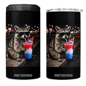 4th Of July Raccoon Drinking Slushie 4 in 1 Can Cooler Tumbler Patriotic 250 Anniversary USA Trash Panda Funny Meme