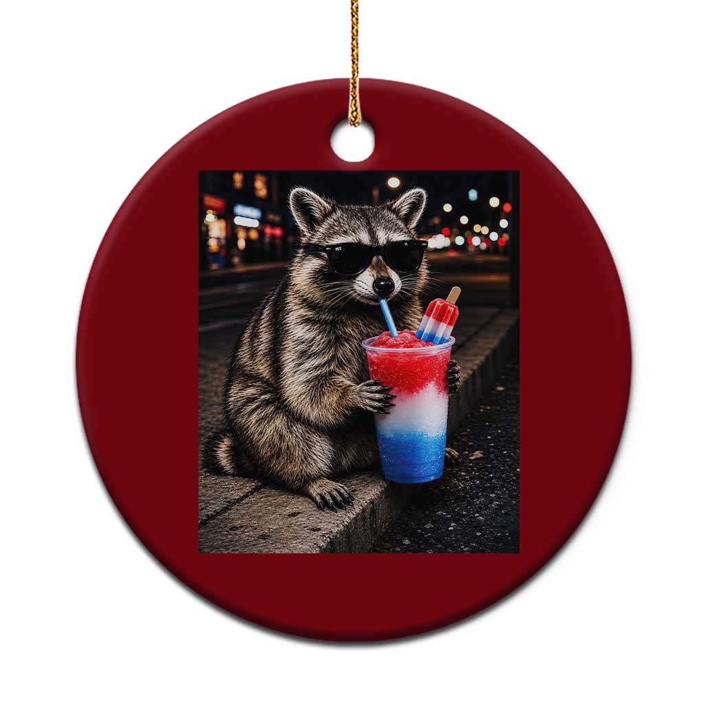 4th Of July Raccoon Drinking Slushie Ceramic Ornament Patriotic 250 Anniversary USA Trash Panda Funny Meme
