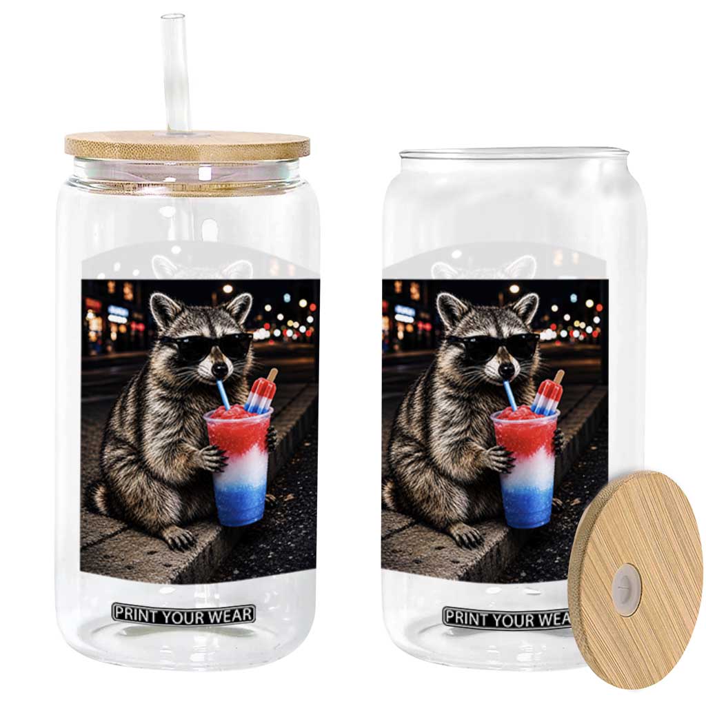 4th Of July Raccoon Drinking Slushie Glass Can Patriotic 250 Anniversary USA Trash Panda Funny Meme