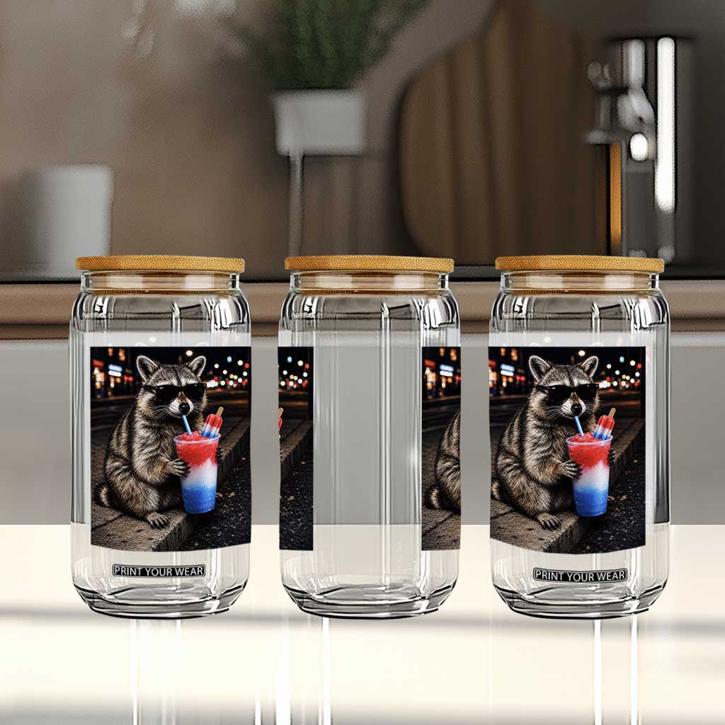 4th Of July Raccoon Drinking Slushie Glass Can Patriotic 250 Anniversary USA Trash Panda Funny Meme