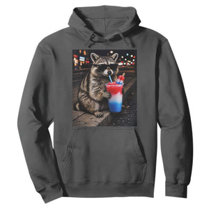 4th Of July Raccoon Drinking Slushie Hoodie Patriotic 250 Anniversary USA Trash Panda Funny Meme TS10 Dark Heather Print Your Wear