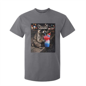 4th Of July Raccoon Drinking Slushie T Shirt For Kid Patriotic 250 Anniversary USA Trash Panda Funny Meme TS10 Charcoal Print Your Wear