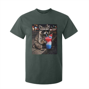 4th Of July Raccoon Drinking Slushie T Shirt For Kid Patriotic 250 Anniversary USA Trash Panda Funny Meme TS10 Dark Forest Green Print Your Wear
