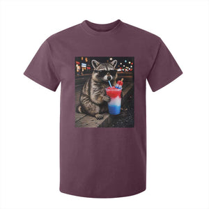 4th Of July Raccoon Drinking Slushie T Shirt For Kid Patriotic 250 Anniversary USA Trash Panda Funny Meme TS10 Maroon Print Your Wear