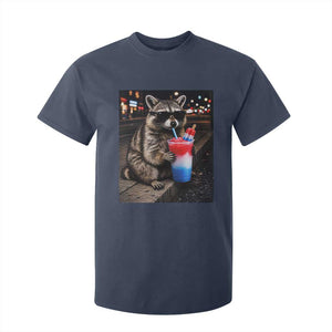 4th Of July Raccoon Drinking Slushie T Shirt For Kid Patriotic 250 Anniversary USA Trash Panda Funny Meme TS10 Navy Print Your Wear
