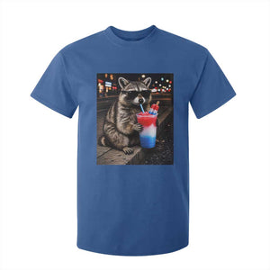 4th Of July Raccoon Drinking Slushie T Shirt For Kid Patriotic 250 Anniversary USA Trash Panda Funny Meme TS10 Royal Blue Print Your Wear