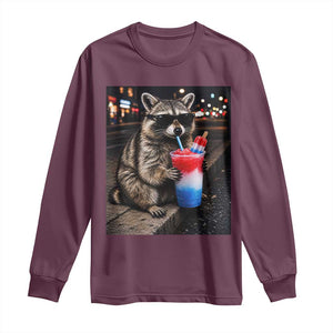 4th Of July Raccoon Drinking Slushie Long Sleeve Shirt Patriotic 250 Anniversary USA Trash Panda Funny Meme TS10 Maroon Print Your Wear