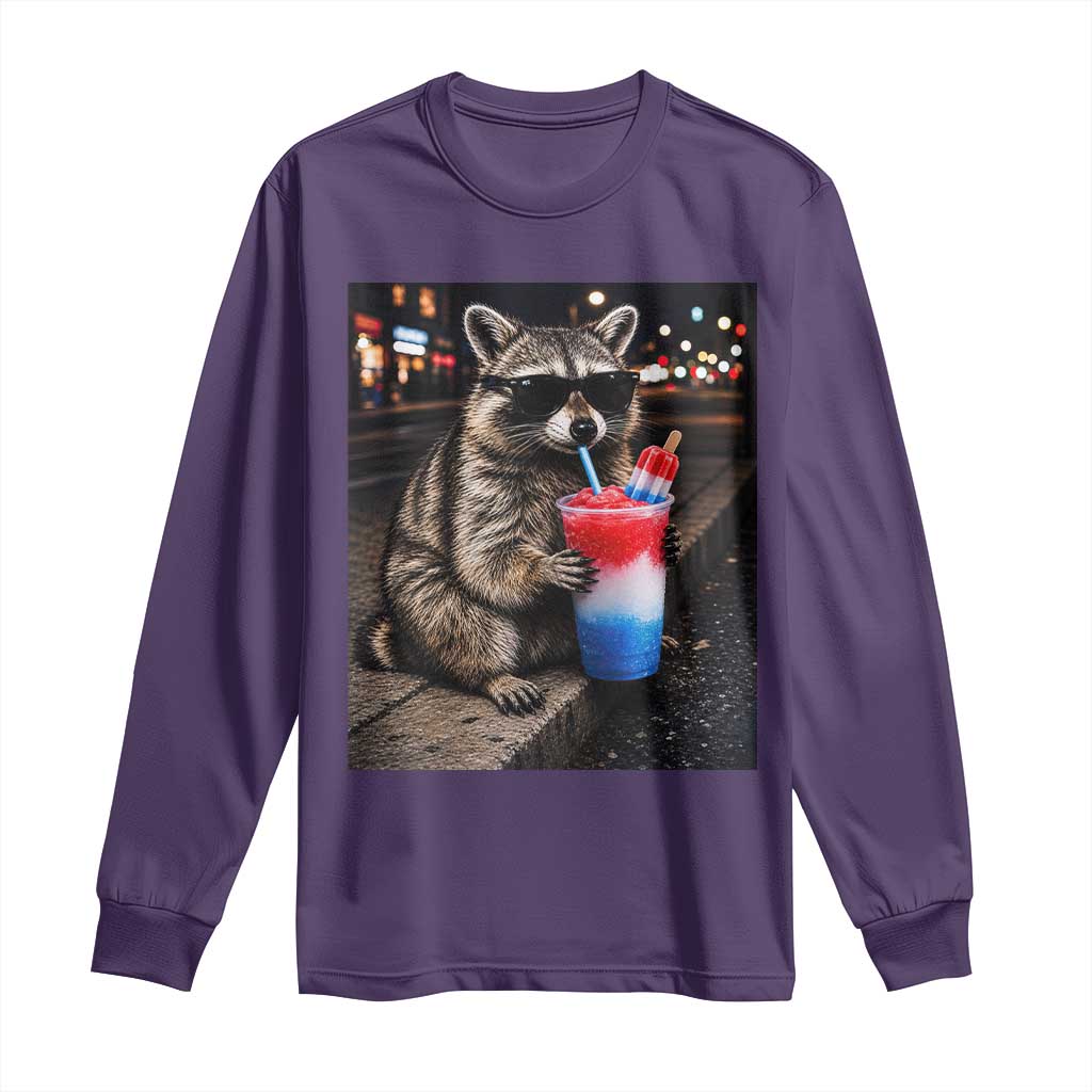 4th Of July Raccoon Drinking Slushie Long Sleeve Shirt Patriotic 250 Anniversary USA Trash Panda Funny Meme TS10 S Purple Print Your Wear