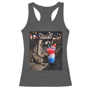 4th Of July Raccoon Drinking Slushie Racerback Tank Top Patriotic 250 Anniversary USA Trash Panda Funny Meme TS10 Dark Heather Print Your Wear