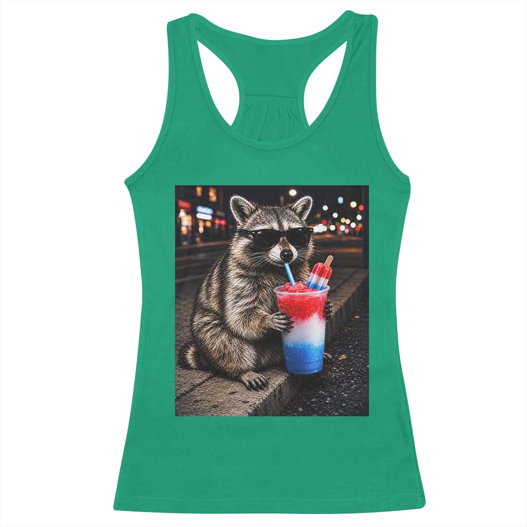 4th Of July Raccoon Drinking Slushie Racerback Tank Top Patriotic 250 Anniversary USA Trash Panda Funny Meme TS10 Irish Green Print Your Wear