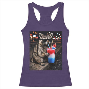 4th Of July Raccoon Drinking Slushie Racerback Tank Top Patriotic 250 Anniversary USA Trash Panda Funny Meme TS10 Purple Print Your Wear