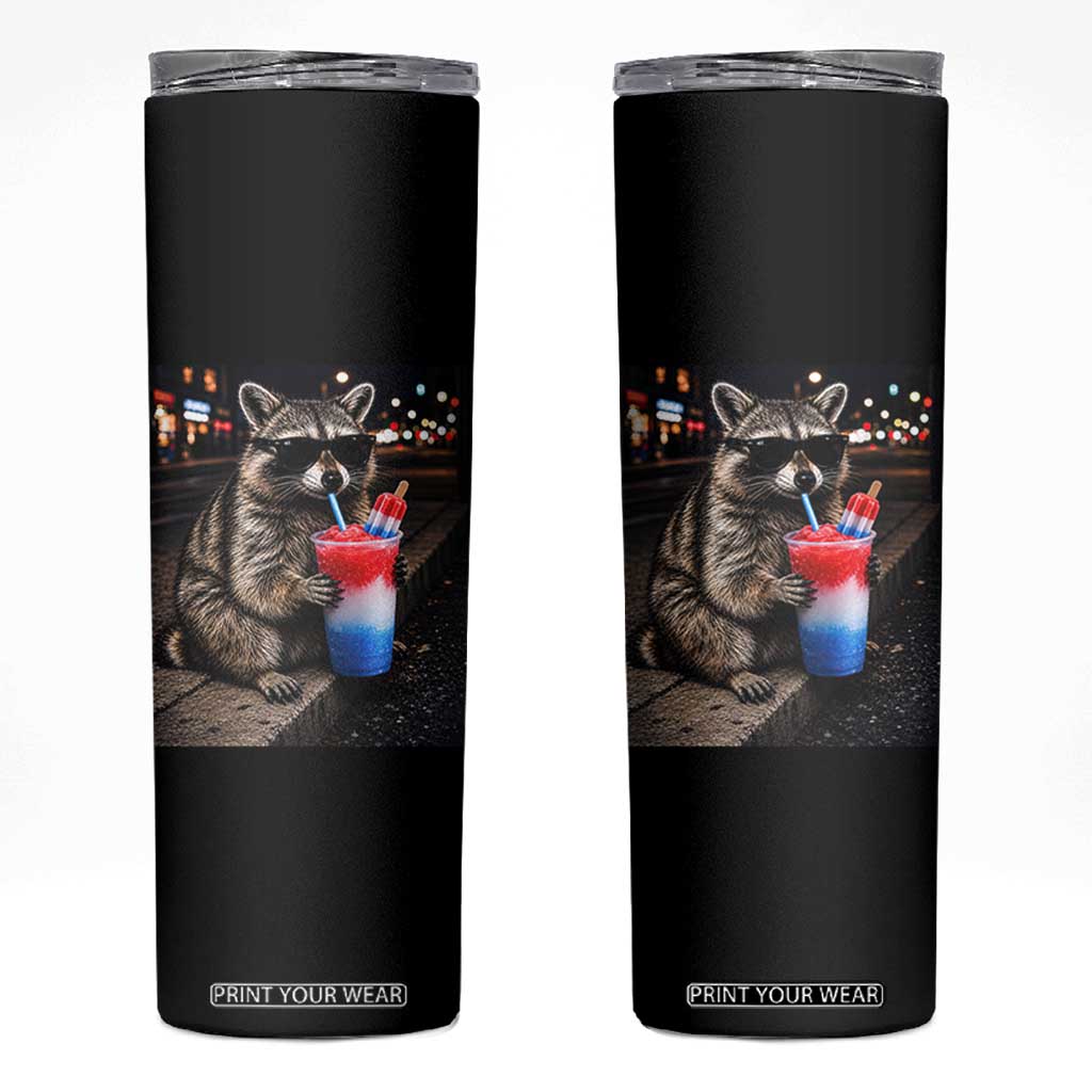 4th Of July Raccoon Drinking Slushie Skinny Tumbler Patriotic 250 Anniversary USA Trash Panda Funny Meme