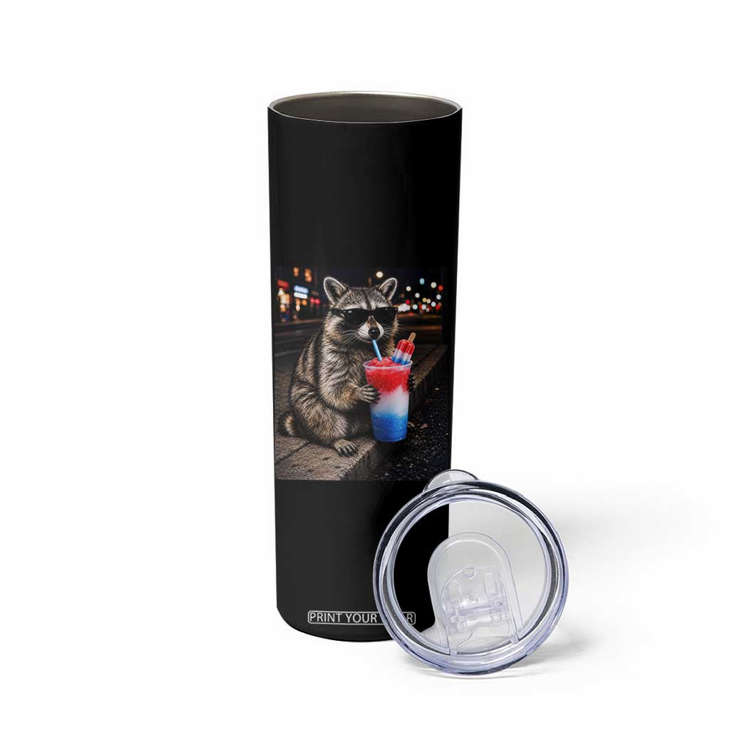 4th Of July Raccoon Drinking Slushie Skinny Tumbler Patriotic 250 Anniversary USA Trash Panda Funny Meme