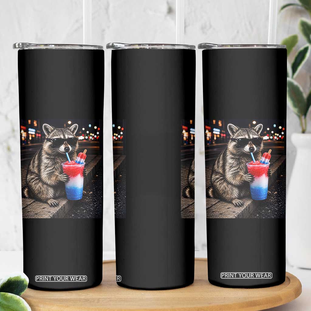 4th Of July Raccoon Drinking Slushie Skinny Tumbler Patriotic 250 Anniversary USA Trash Panda Funny Meme