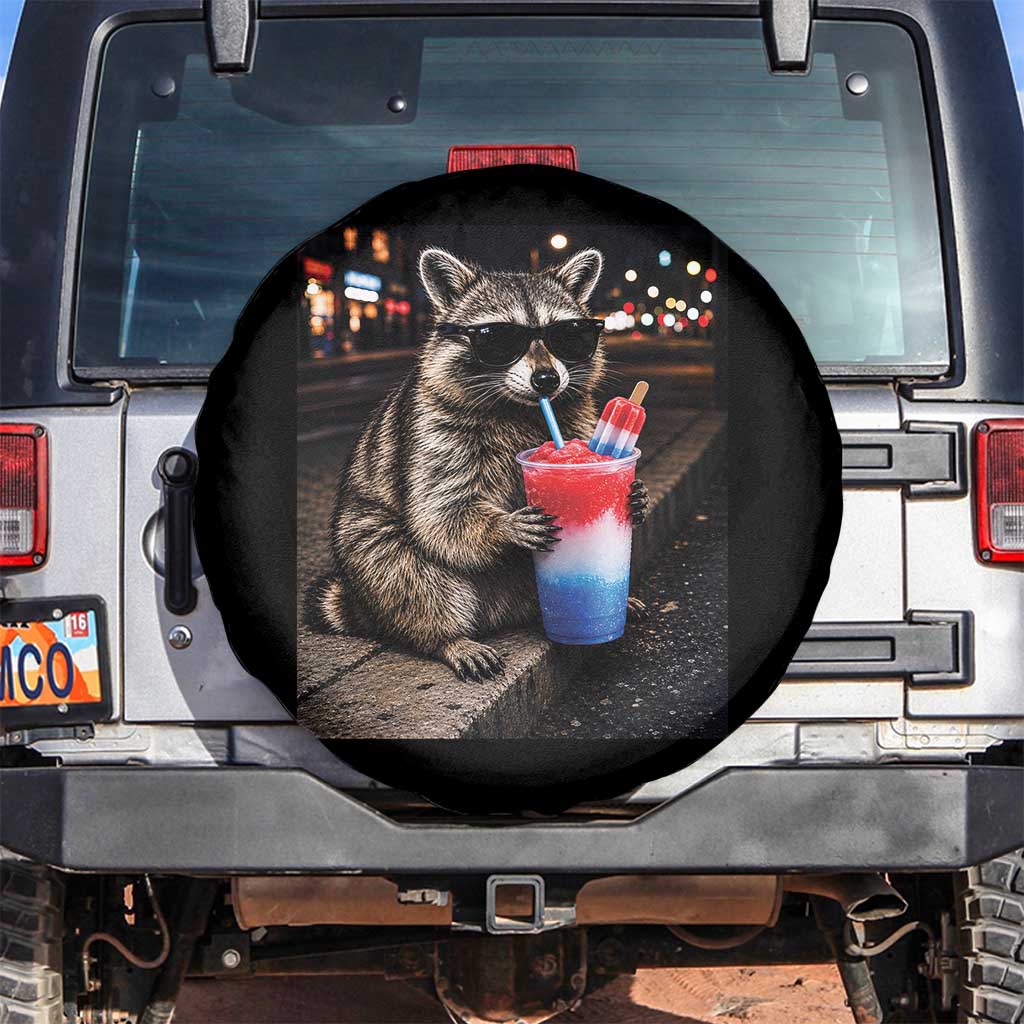 4th Of July Raccoon Drinking Slushie Spare Tire Cover Patriotic 250 Anniversary USA Trash Panda Funny Meme