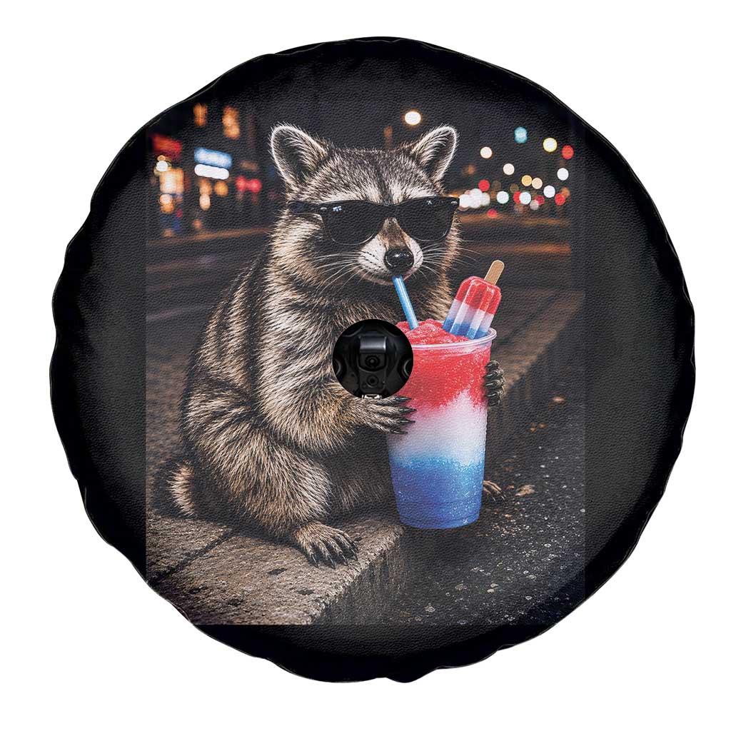4th Of July Raccoon Drinking Slushie Spare Tire Cover Patriotic 250 Anniversary USA Trash Panda Funny Meme