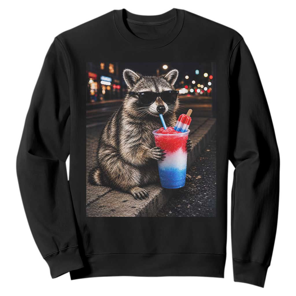 4th Of July Raccoon Drinking Slushie Sweatshirt Patriotic 250 Anniversary USA Trash Panda Funny Meme