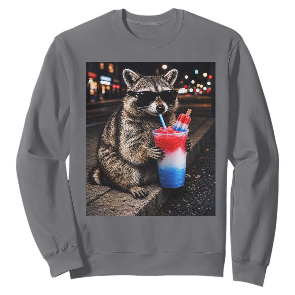 4th Of July Raccoon Drinking Slushie Sweatshirt Patriotic 250 Anniversary USA Trash Panda Funny Meme