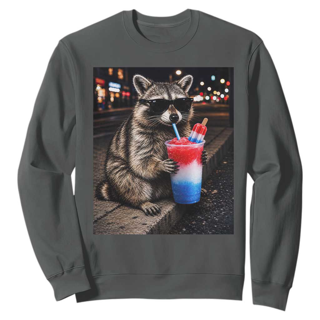4th Of July Raccoon Drinking Slushie Sweatshirt Patriotic 250 Anniversary USA Trash Panda Funny Meme