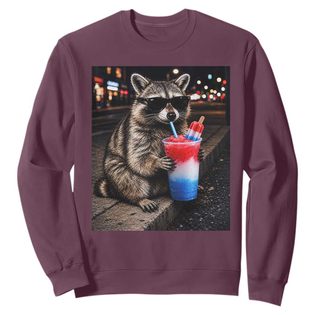 4th Of July Raccoon Drinking Slushie Sweatshirt Patriotic 250 Anniversary USA Trash Panda Funny Meme