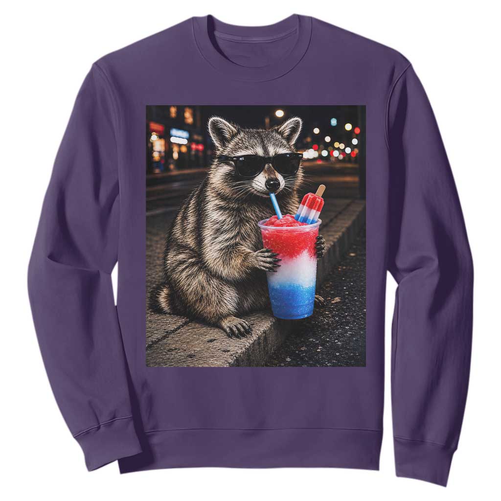 4th Of July Raccoon Drinking Slushie Sweatshirt Patriotic 250 Anniversary USA Trash Panda Funny Meme