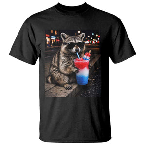 4th Of July Raccoon Drinking Slushie T Shirt Patriotic 250 Anniversary USA Trash Panda Funny Meme