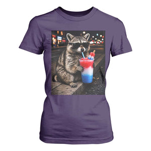 4th Of July Raccoon Drinking Slushie T Shirt For Women Patriotic 250 Anniversary USA Trash Panda Funny Meme