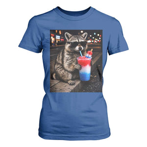 4th Of July Raccoon Drinking Slushie T Shirt For Women Patriotic 250 Anniversary USA Trash Panda Funny Meme