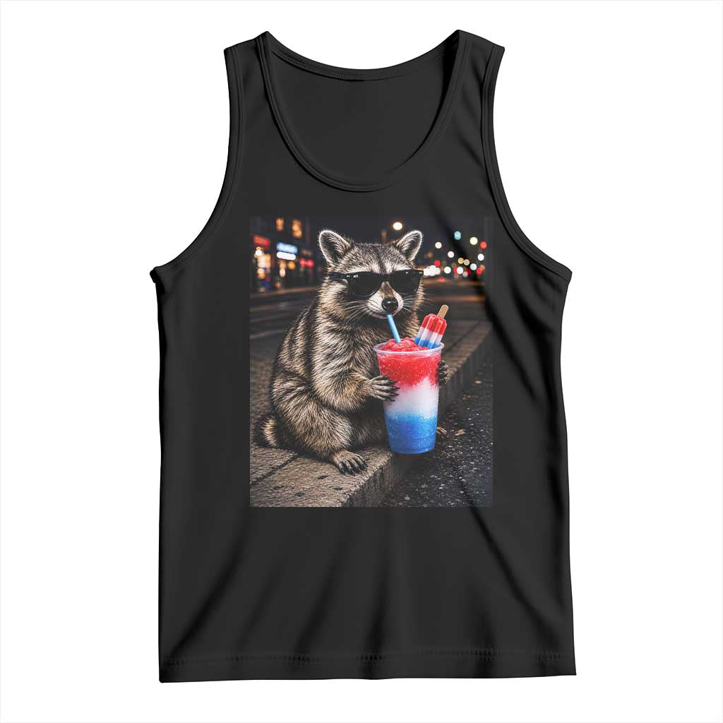 4th Of July Raccoon Drinking Slushie Tank Top Patriotic 250 Anniversary USA Trash Panda Funny Meme