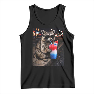 4th Of July Raccoon Drinking Slushie Tank Top Patriotic 250 Anniversary USA Trash Panda Funny Meme