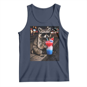 4th Of July Raccoon Drinking Slushie Tank Top Patriotic 250 Anniversary USA Trash Panda Funny Meme
