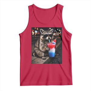 4th Of July Raccoon Drinking Slushie Tank Top Patriotic 250 Anniversary USA Trash Panda Funny Meme