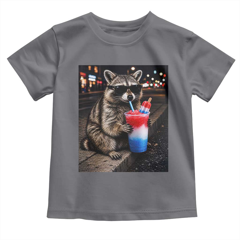 4th Of July Raccoon Drinking Slushie Toddler T Shirt Patriotic 250 Anniversary USA Trash Panda Funny Meme