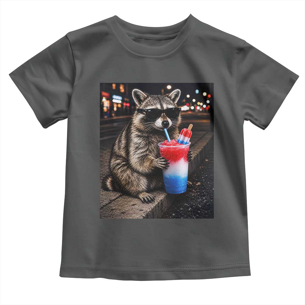 4th Of July Raccoon Drinking Slushie Toddler T Shirt Patriotic 250 Anniversary USA Trash Panda Funny Meme