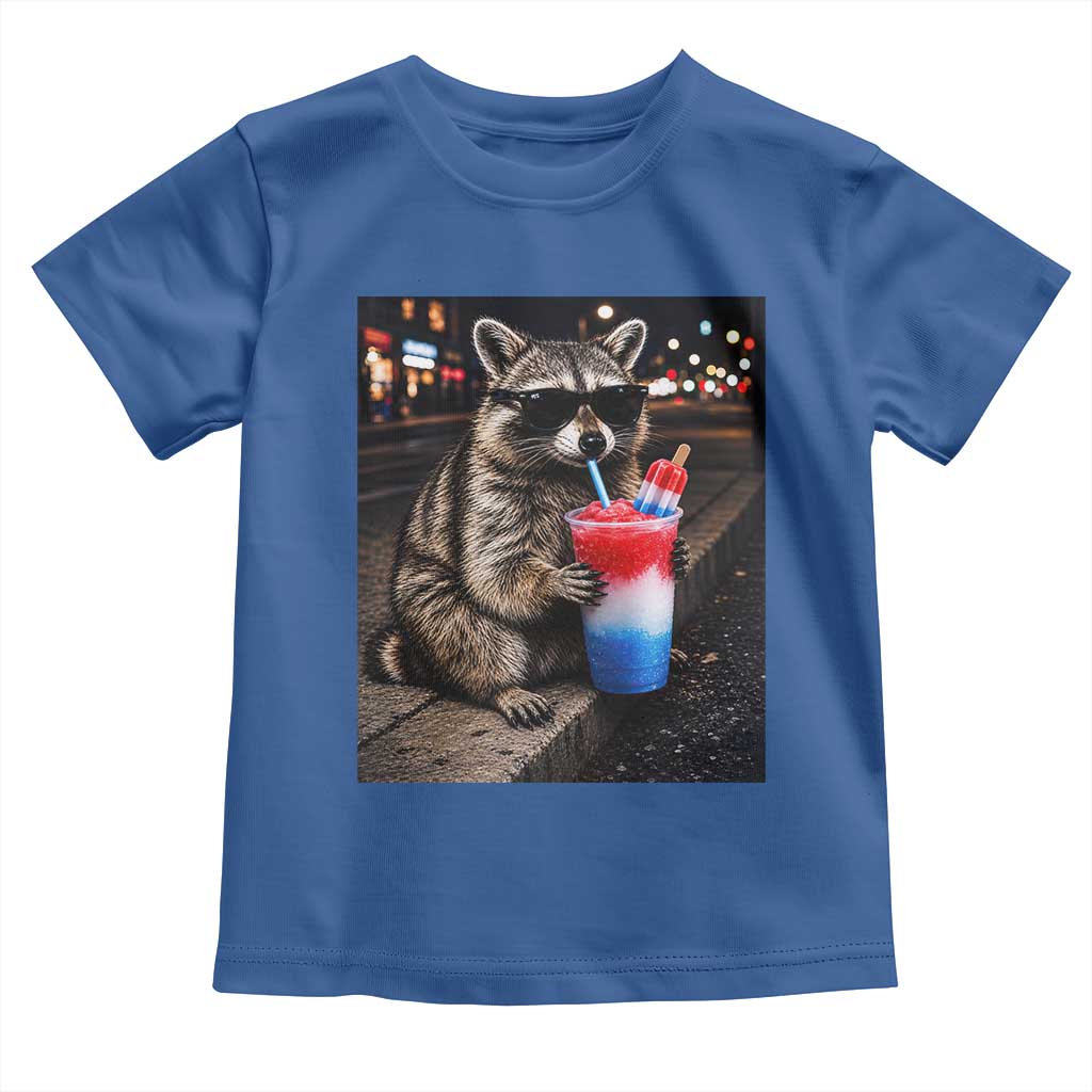 4th Of July Raccoon Drinking Slushie Toddler T Shirt Patriotic 250 Anniversary USA Trash Panda Funny Meme