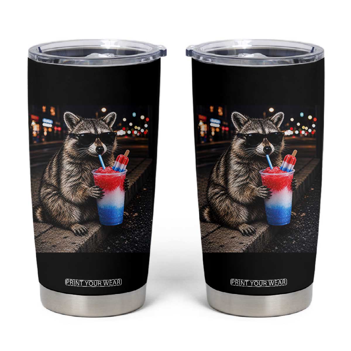 4th Of July Raccoon Drinking Slushie Tumbler Cup Patriotic 250 Anniversary USA Trash Panda Funny Meme TS10 Black Print Your Wear