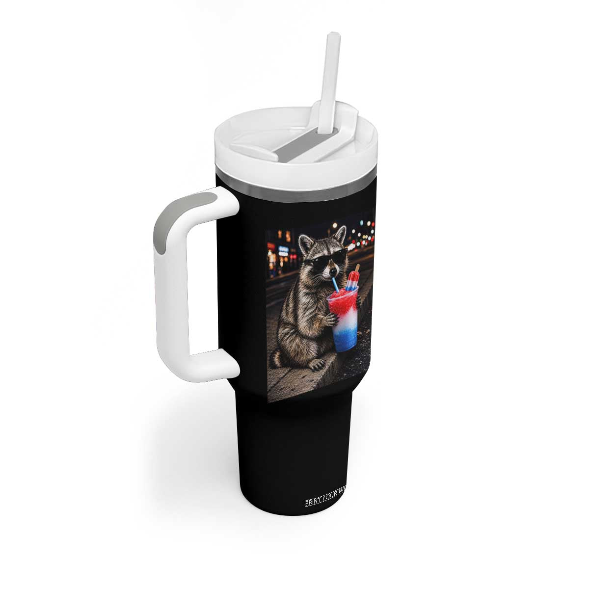 4th Of July Raccoon Drinking Slushie Tumbler With Handle Patriotic 250 Anniversary USA Trash Panda Funny Meme