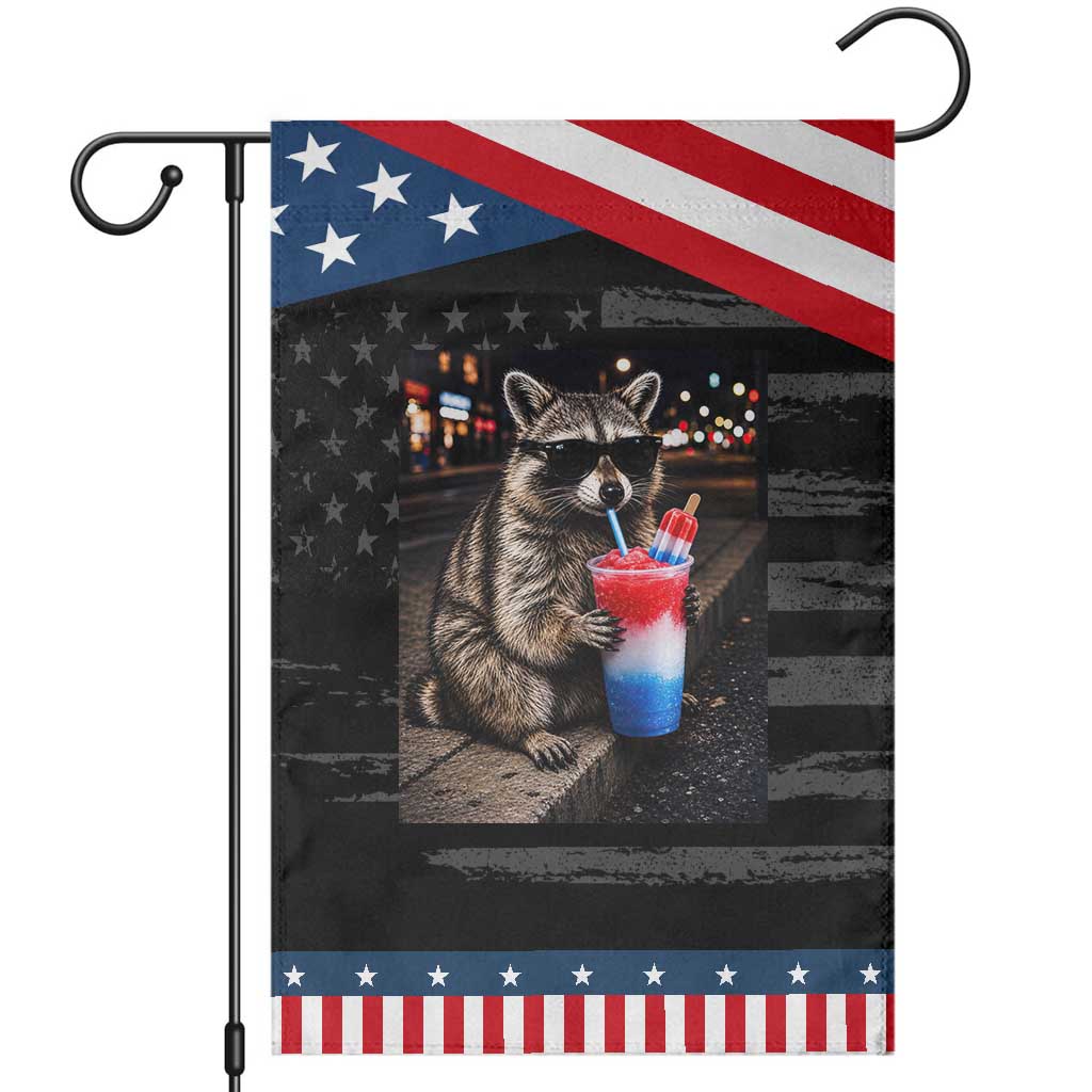 4th Of July Raccoon Drinking Slushie Patriotic Garden Flag 250 Anniversary USA Trash Panda Funny Meme