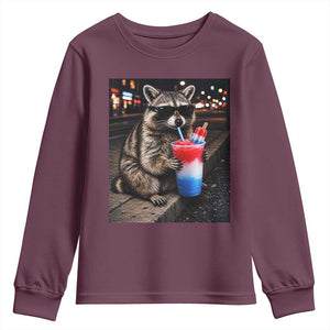 4th Of July Raccoon Drinking Slushie Youth Sweatshirt Patriotic 250 Anniversary USA Trash Panda Funny Meme