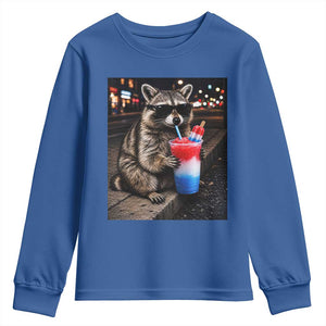 4th Of July Raccoon Drinking Slushie Youth Sweatshirt Patriotic 250 Anniversary USA Trash Panda Funny Meme