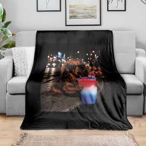 4th Of July Dachshund Drinking Slushie Throw Blanket Patriotic 250 Anniversary USA Dog Lovers Funny Meme