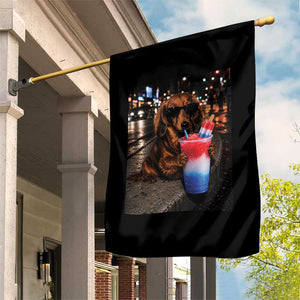 4th Of July Dachshund Drinking Slushie Garden Flag Patriotic 250 Anniversary USA Dog Lovers Funny Meme